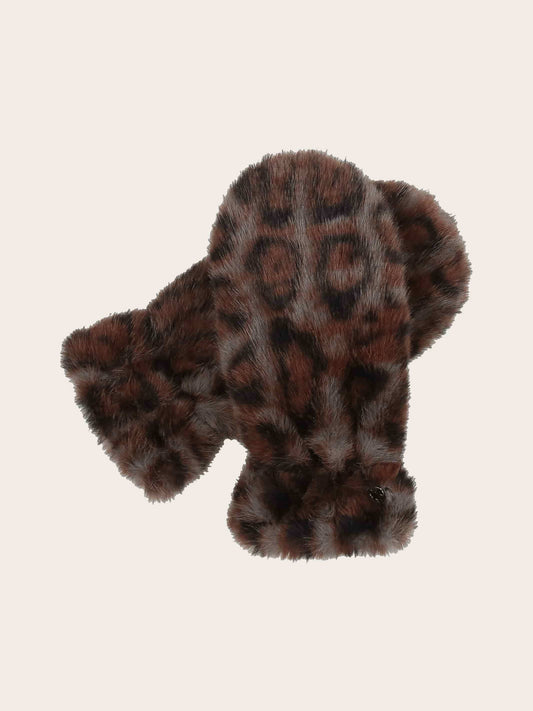 Faux Fur Leopard Print Gloves
