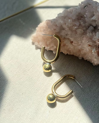 Rectangle Hoop with Ball Earrings