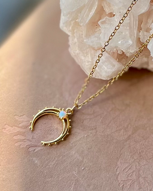 Opal & Crescent Moon Necklace