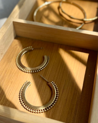 Brass Ornate Hoop Earrings