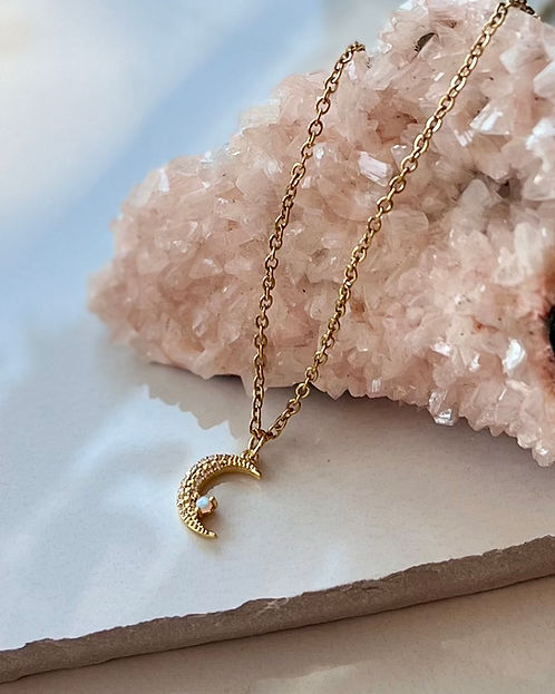 Crescent Moon+ Opal Necklace