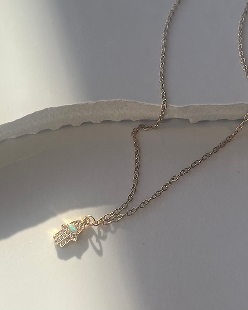 Opal & Hamsa Necklace
