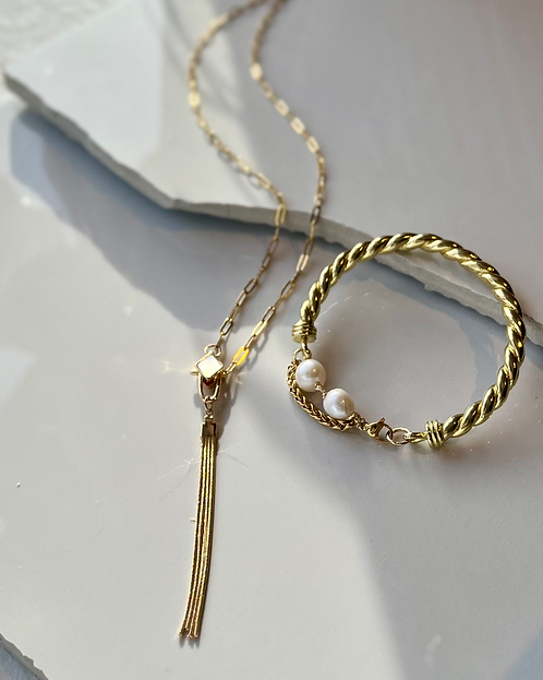 Tassel + Pearl Accent Necklace