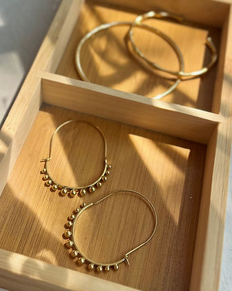 Brass Beaded Wire Hoop Earrings