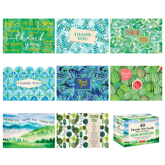 40 Nature Watercolors Thank You Cards