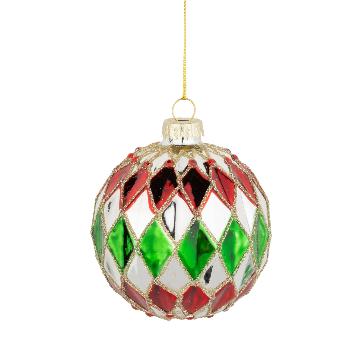 Molded Diamond Pattern Glass Ball Ornament