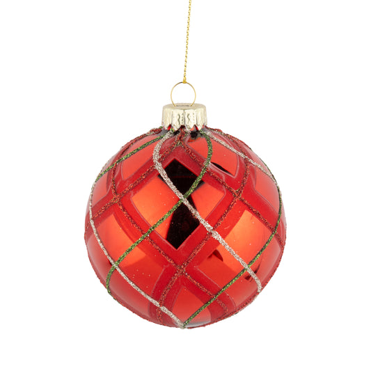 Shiny Red Swirl Glass Ball Ornament