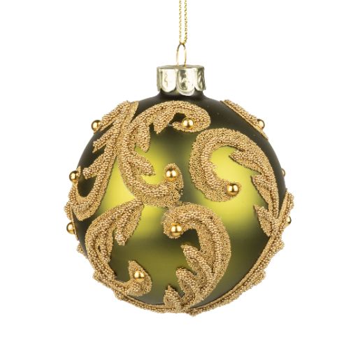 Gold Branched Green Glass Ball Ornament