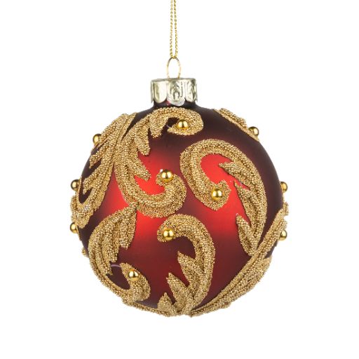 Gold Branched Red Glass Ball Ornament