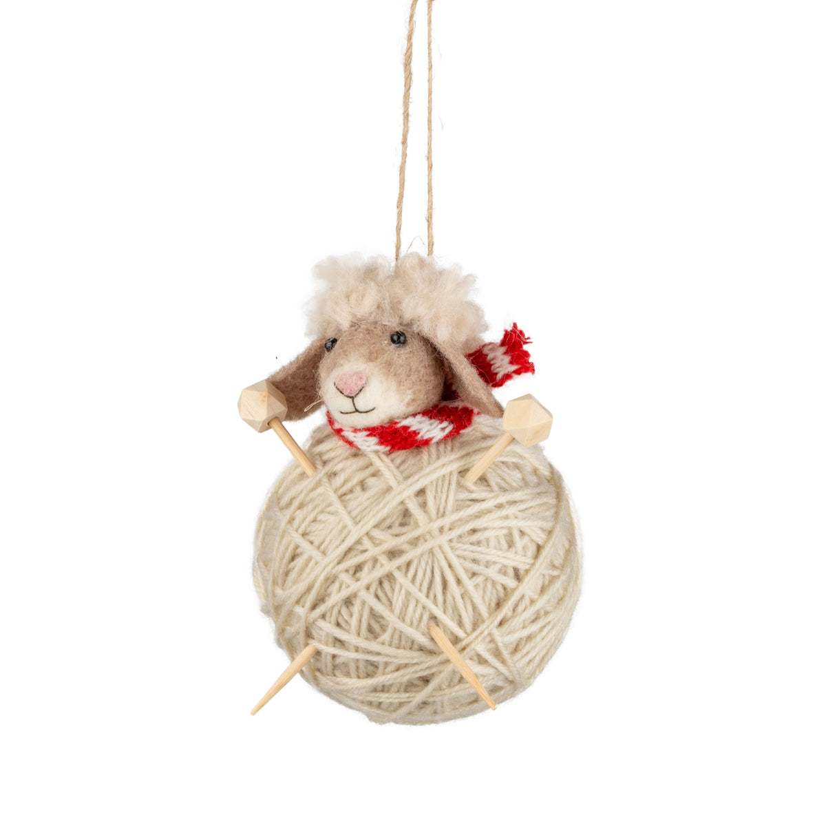 Felt Sheep on Ball of Yarn Ornament
