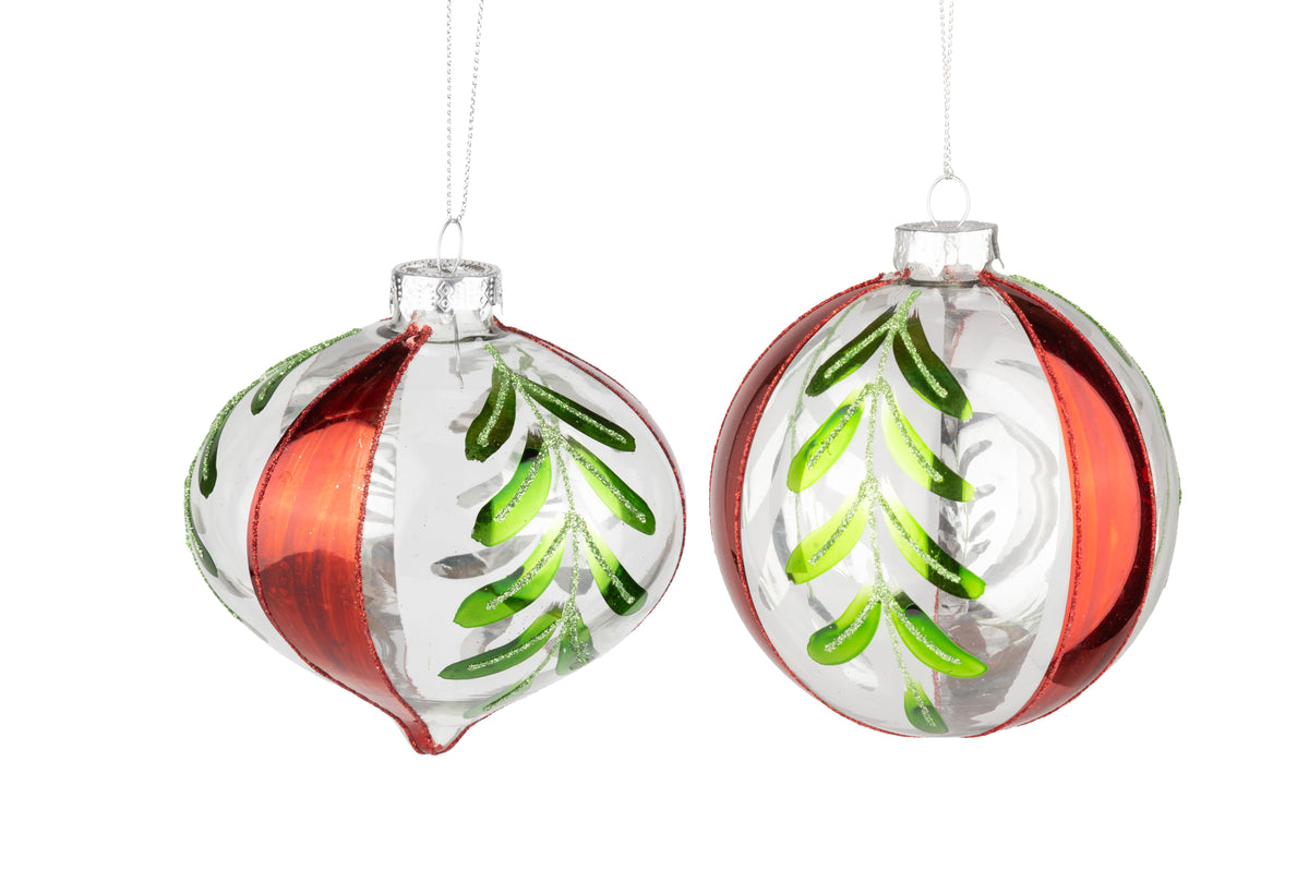 Clear Red Stripe Green Branch Ornament