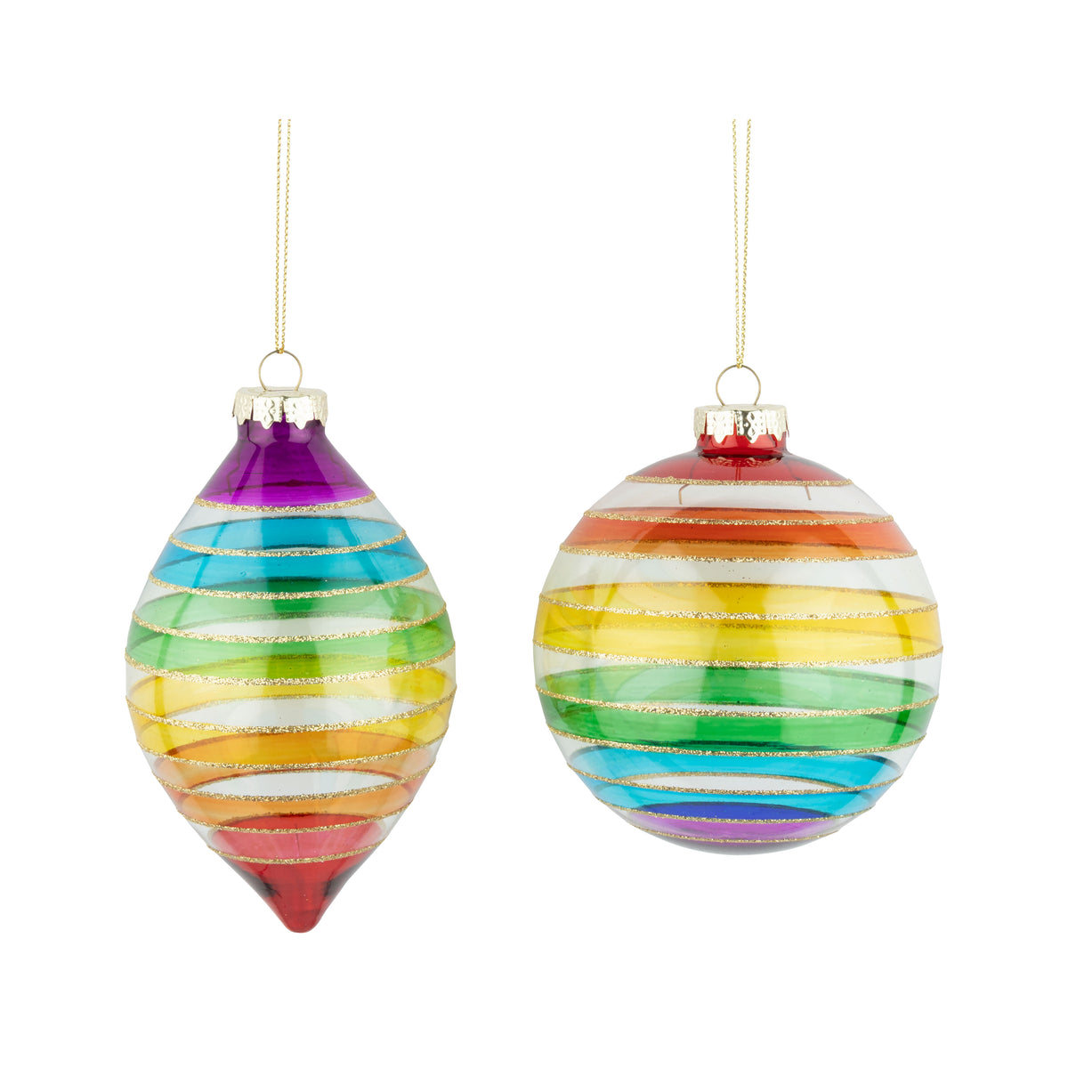 Clear Glass Ornament Rainbow Stripes Round