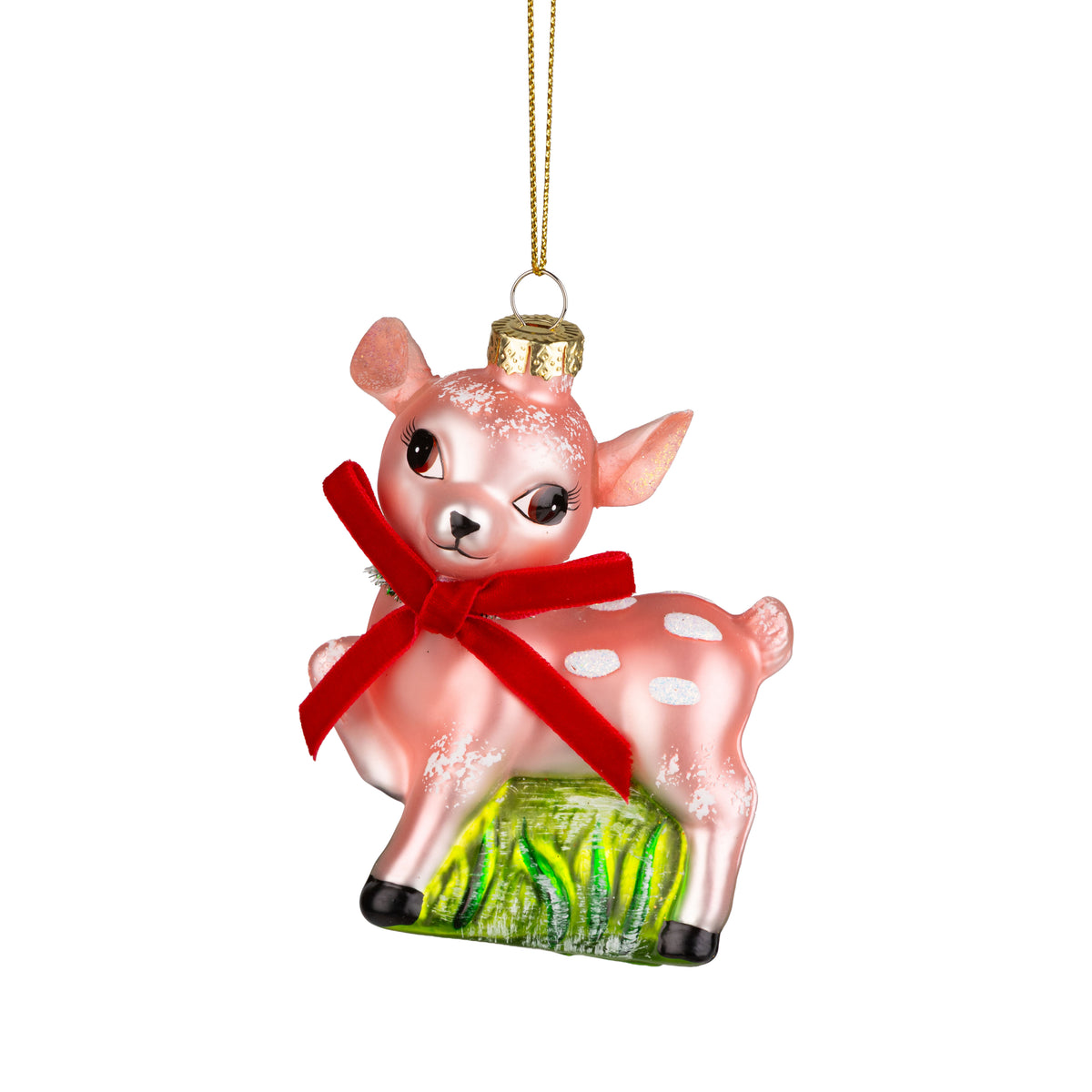Glass Vintage Pink Reindeer Ornament
