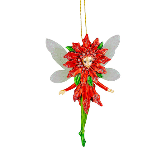 Red Poinsettia Resin Fairy Ornament