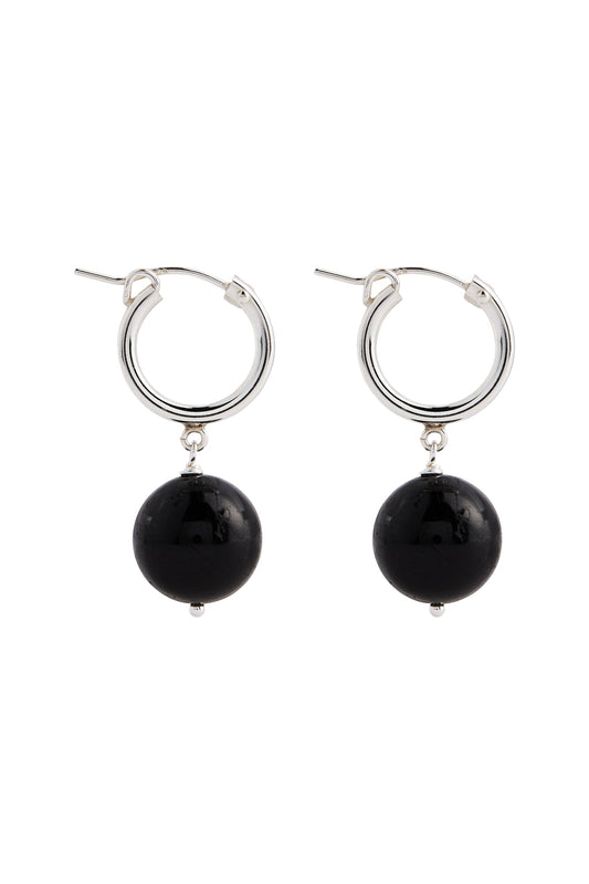 Black Tourmaline Boule Hoops