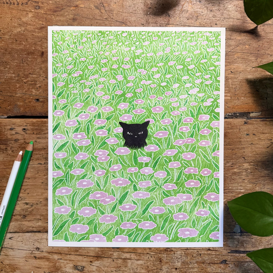 Cat In The Field Card