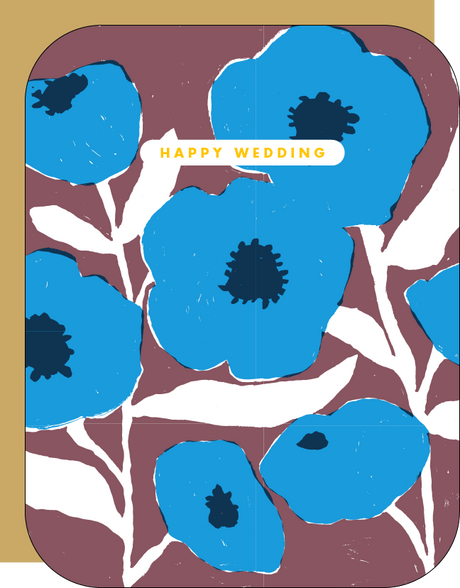 Blue Poppy Wedding Card