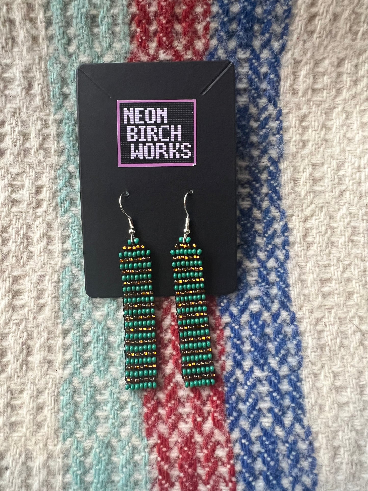 Green & Amber Striped Earrings