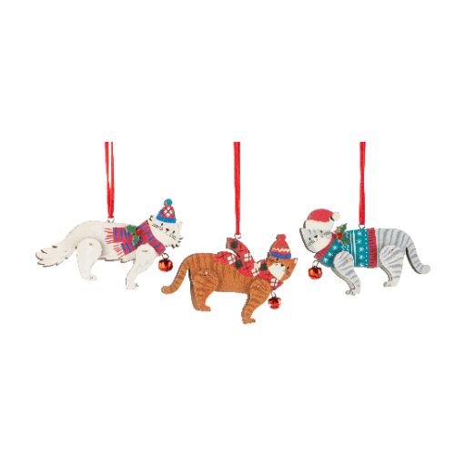 Wooden Cat Christmas Tree Ornament