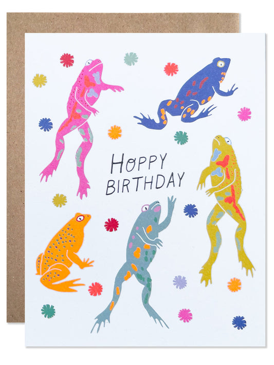 Hoppy Birthday Neon Frogs Card