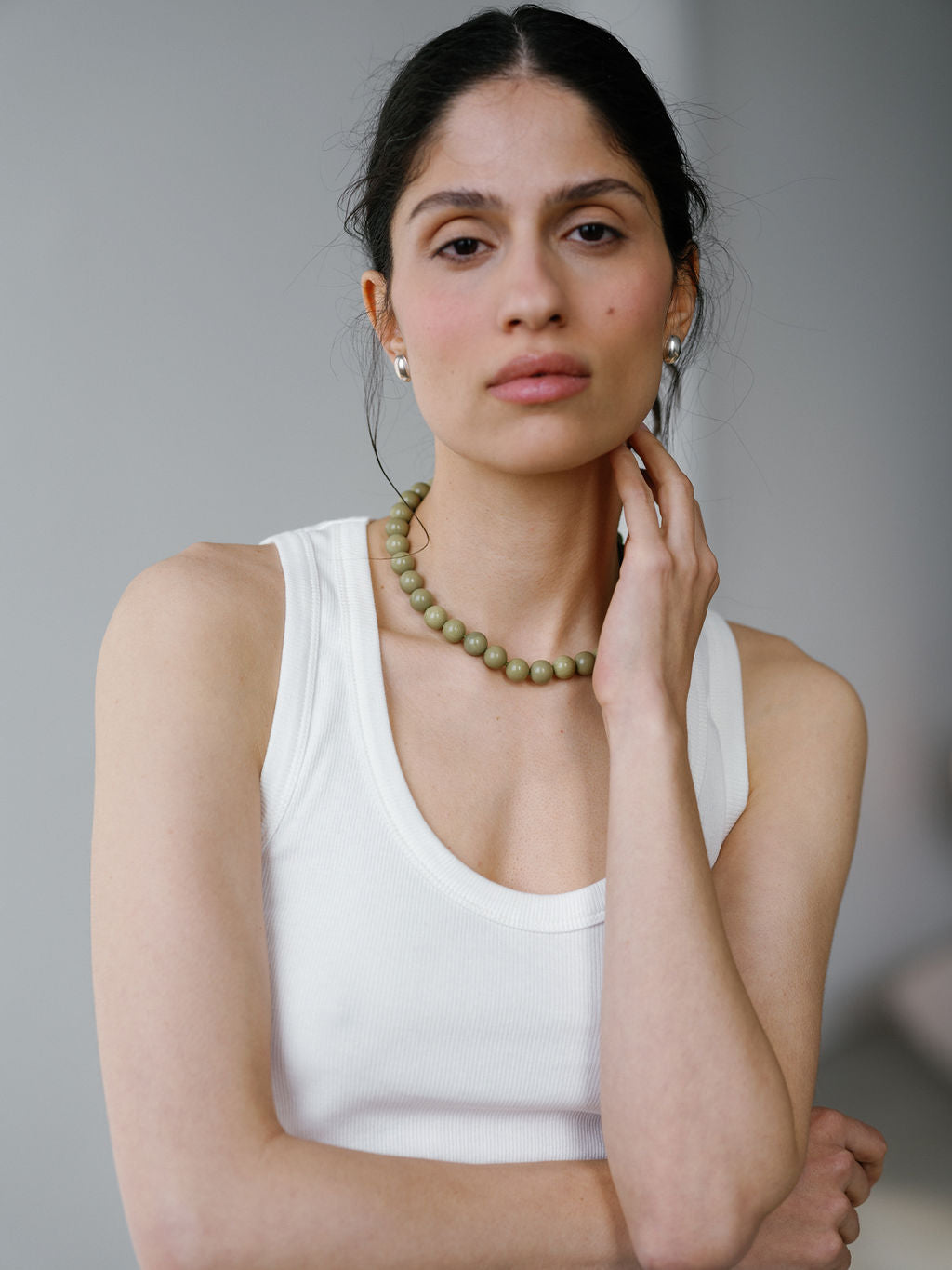 Grande Boule Avocado Jasper Necklace