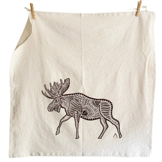 Moose Hand Printed Organic Tea Towel