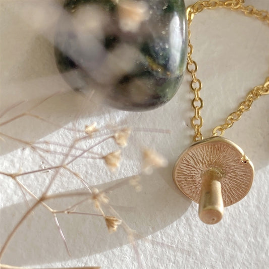 Cubensis Mushroom Charm Necklace in Gold
