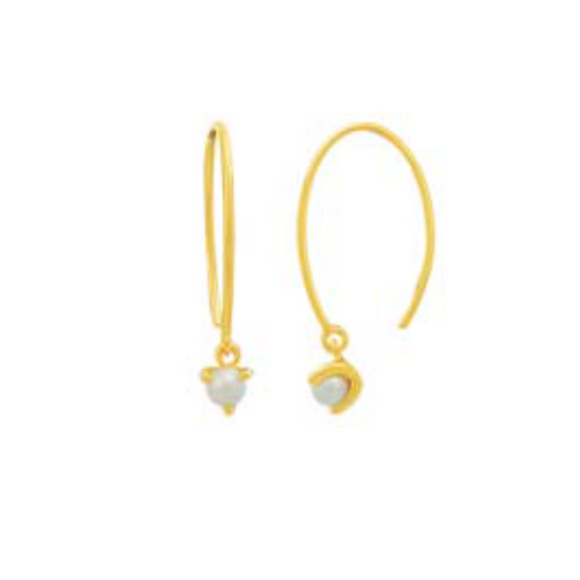 Oval Hook with Pearl in Prong Earrings
