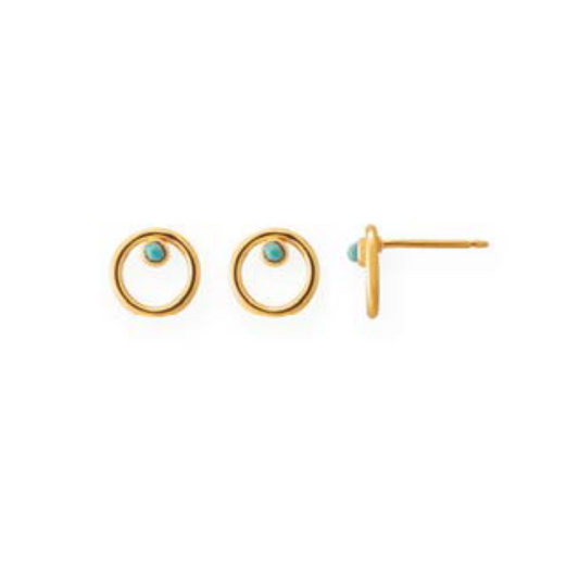 Tiny circle stud with bezel-set turquoise
