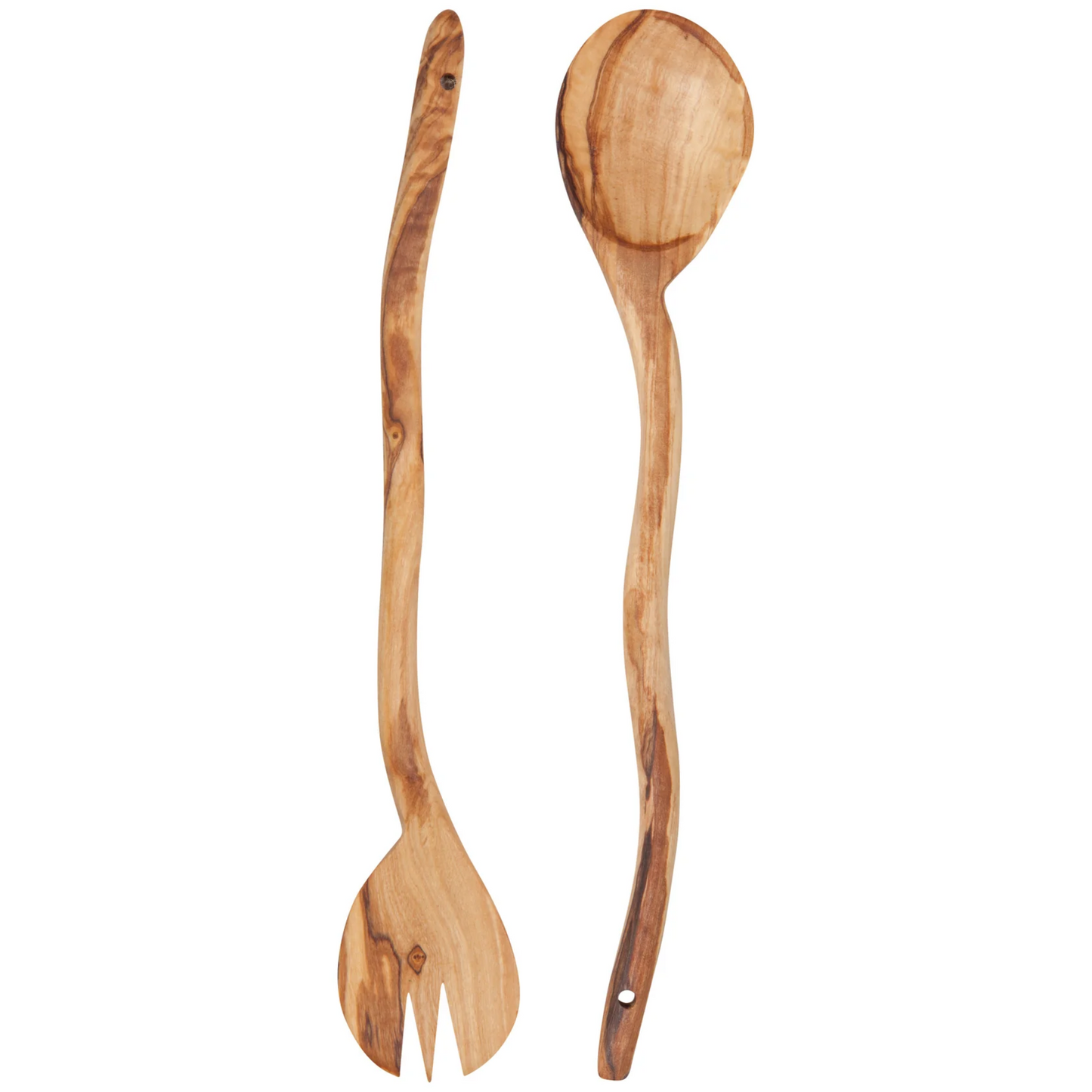 Olive Wood Wavy Salad Servers