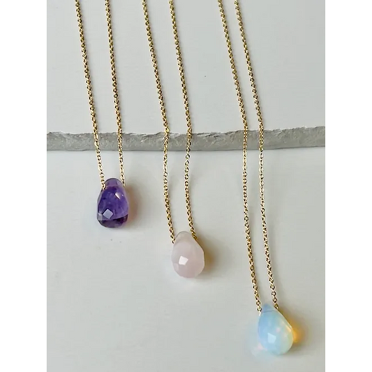 Single Teardrop Semiprecious Stone Necklace