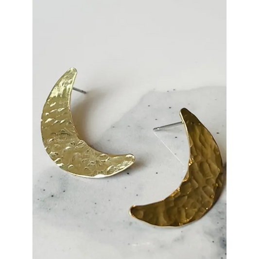Hammered Brass Lunar Studs