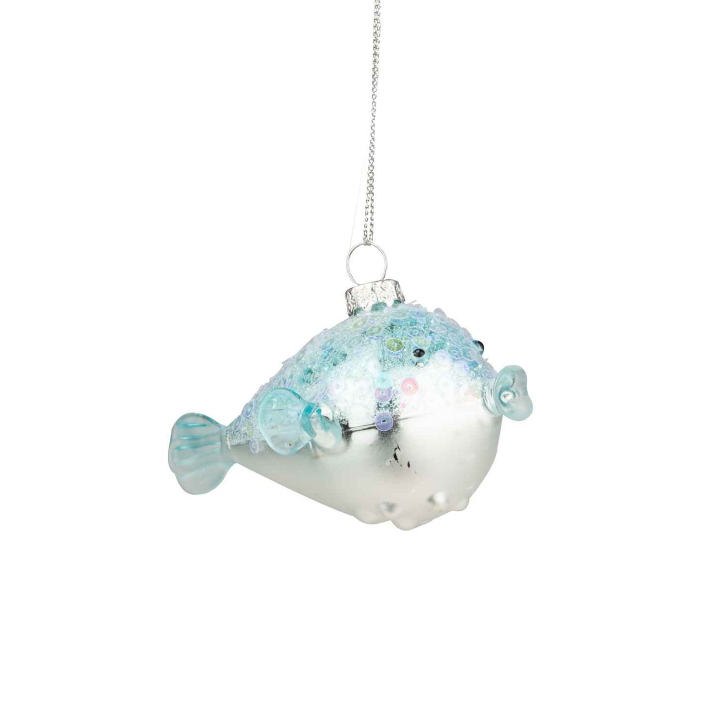 Marine Blue Blowfish Glass Ornament