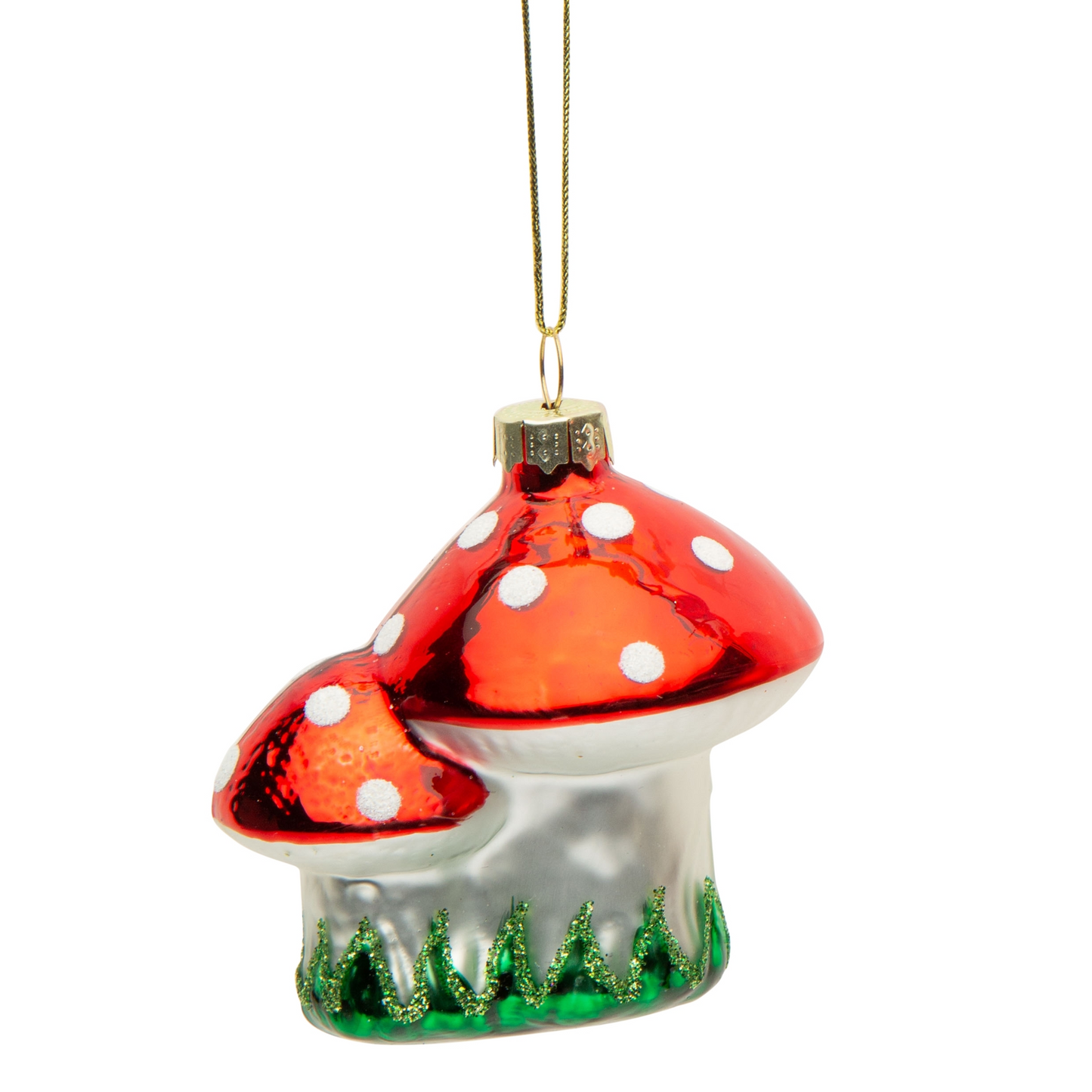 Red Cap Mushroom Cluster Glass Ornament