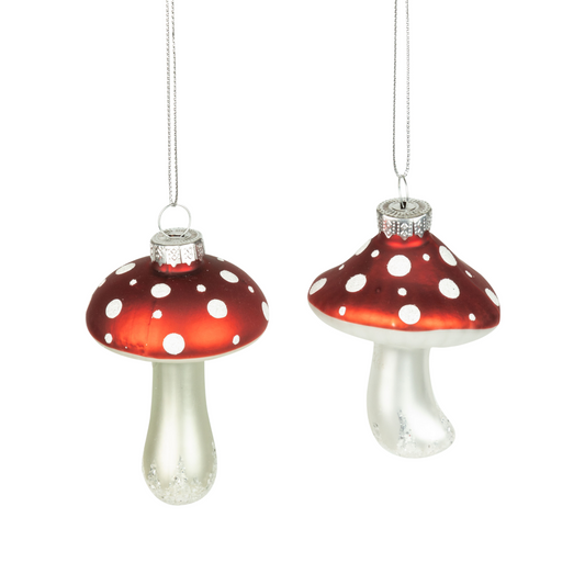 Red Cap Mushroom Glass Ornament