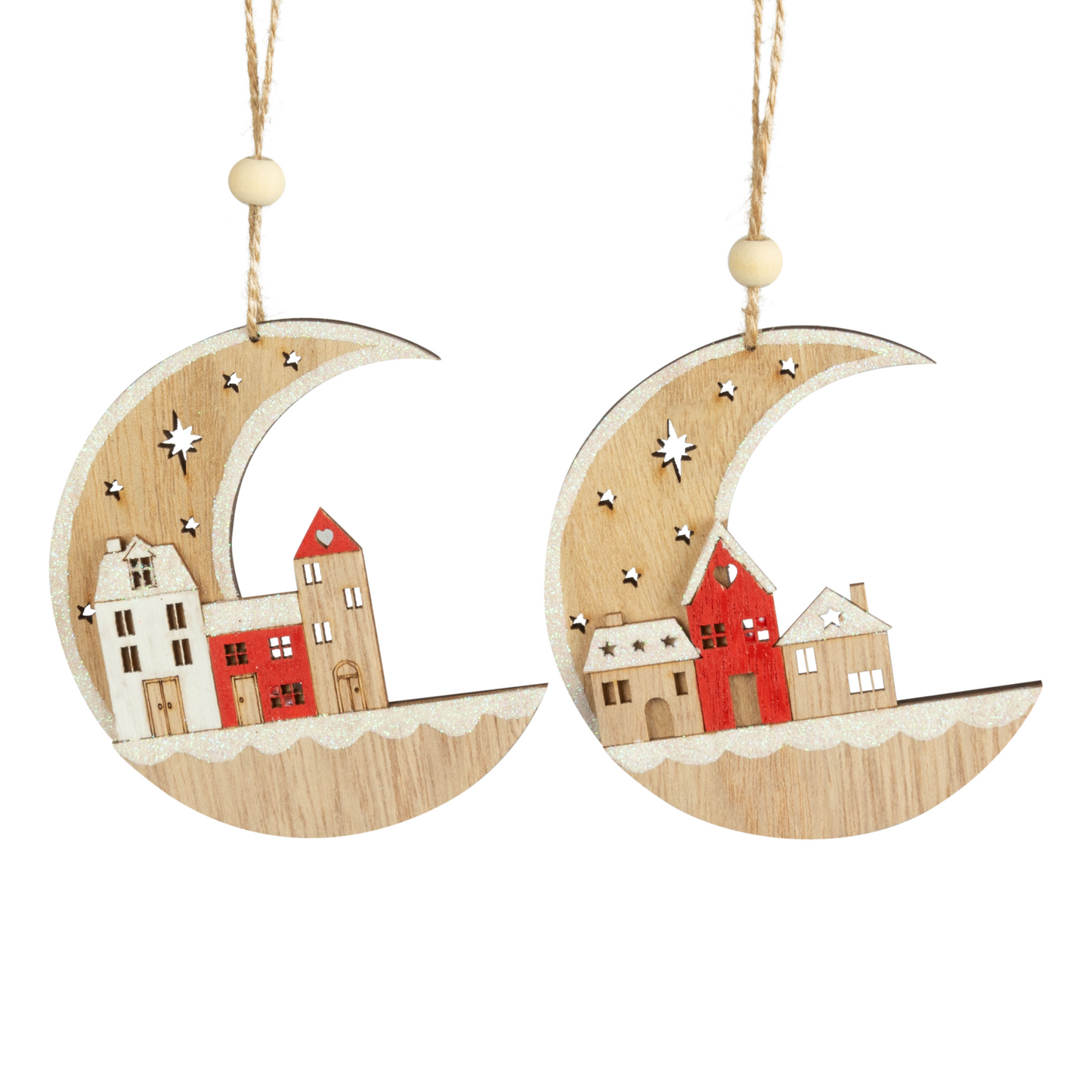 Village Moon Disk Wood Ornament