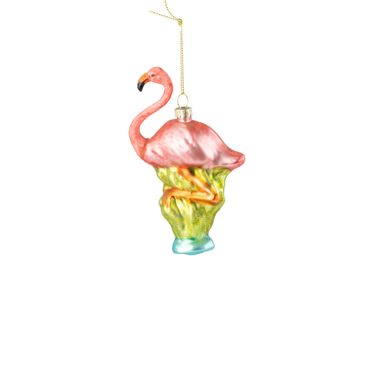 Pink Flamingo Glass Ornament