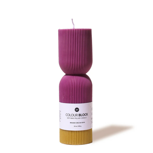 Mulberry & Gold Colour Block Pillar Candle