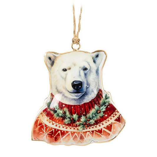 Polar Bear in Cozy Sweater Flat Holiday Ornament