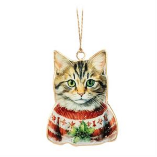 Tabby Cat in Cozy Sweater Flat Holiday Ornament