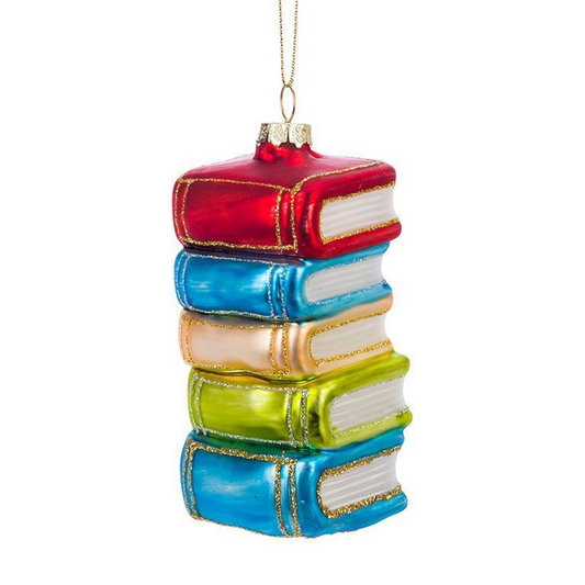 Stack of Books Glass Ornament