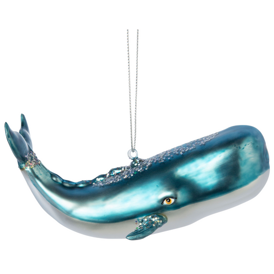 Glittered Whale Glass Ornament