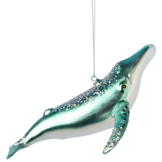 Glittered Whale Glass Ornament