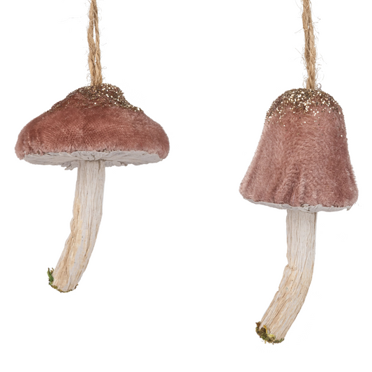 Velvet & Paper Dusty Rose Mushroom Ornaments