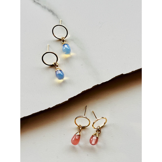 Halo Studs + Quartz Teardrop Pendant Studs