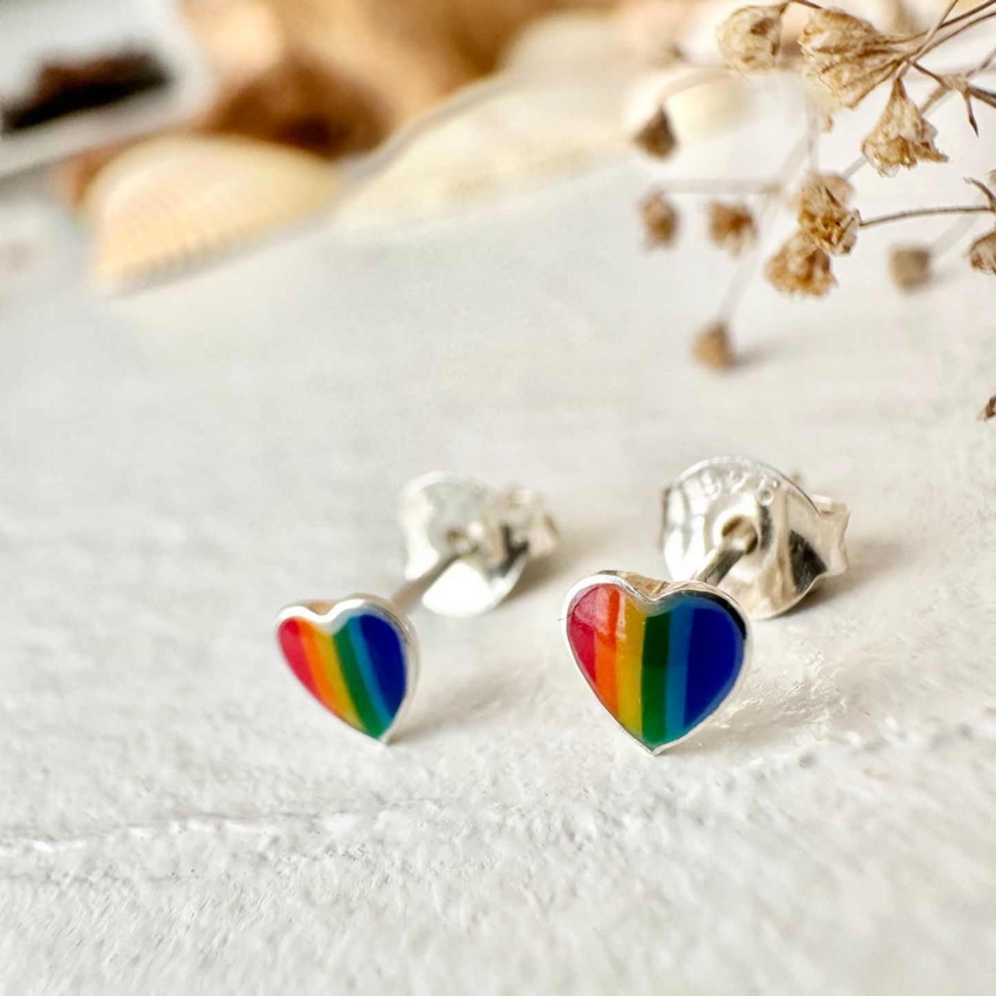 Lil' Lovin' Tiny Rainbow Heart Stud Earrings