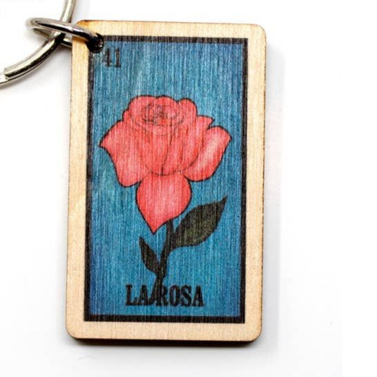 Loteria Rosa Full Color Wooden Keychain