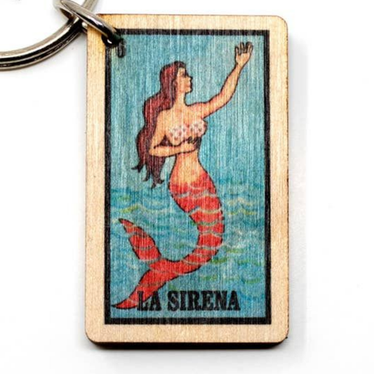 Loteria Sirena Full Color Wooden Keychain