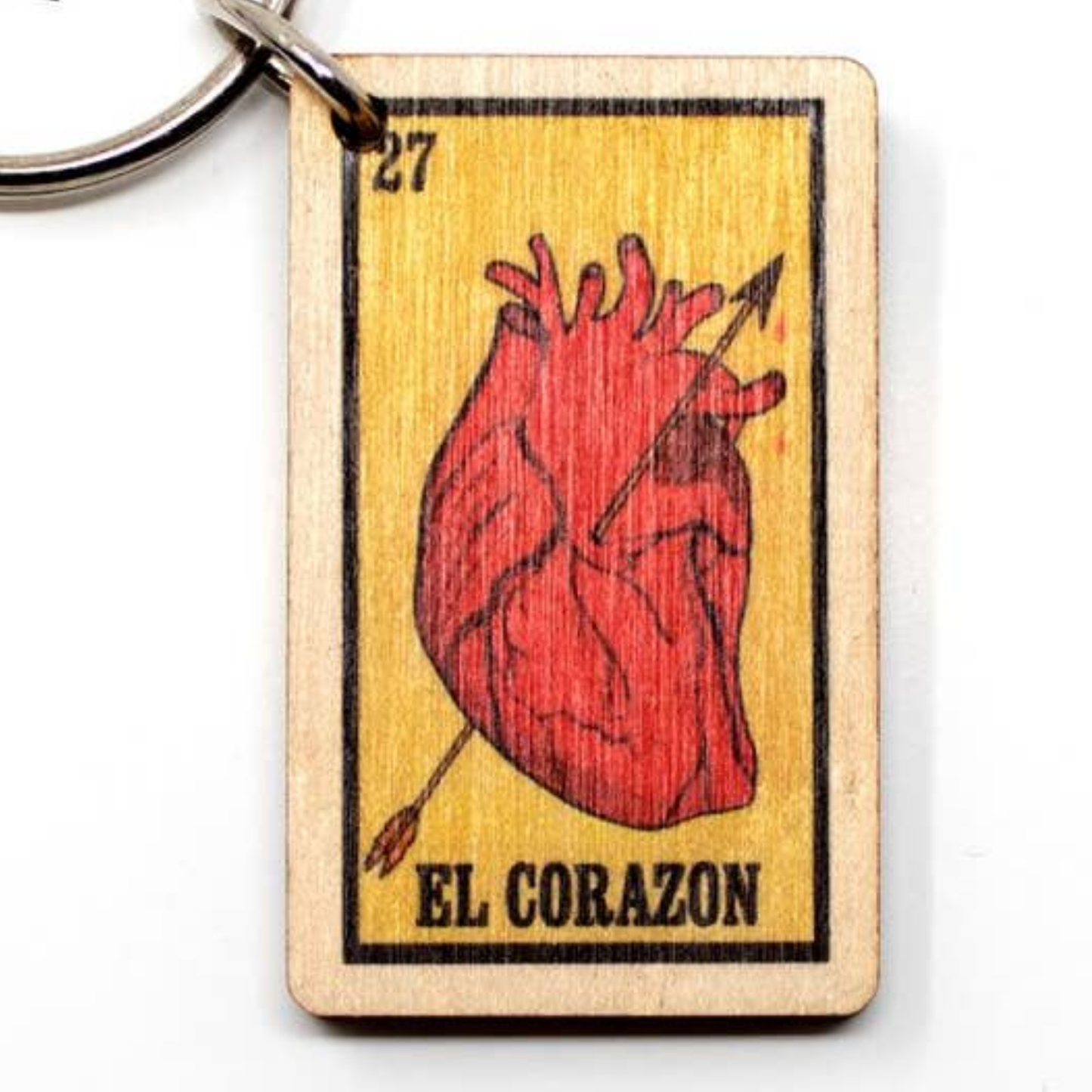 Loteria Corazon Full Color Wooden Keychain