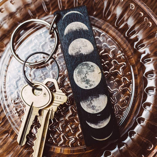 Moon Phases Full Color Wooden Keychain